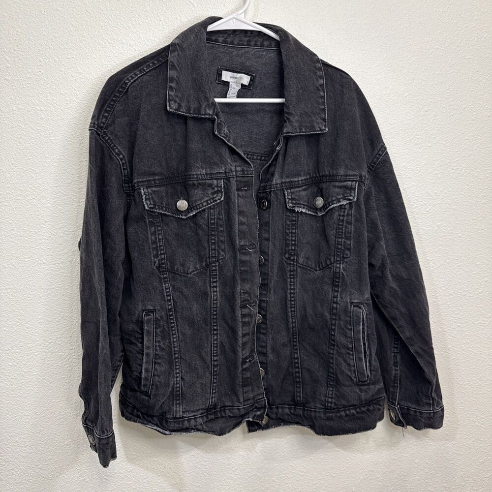 Forever 21 Women’s Denim Jean Jacket  Black  Trucker size Large
